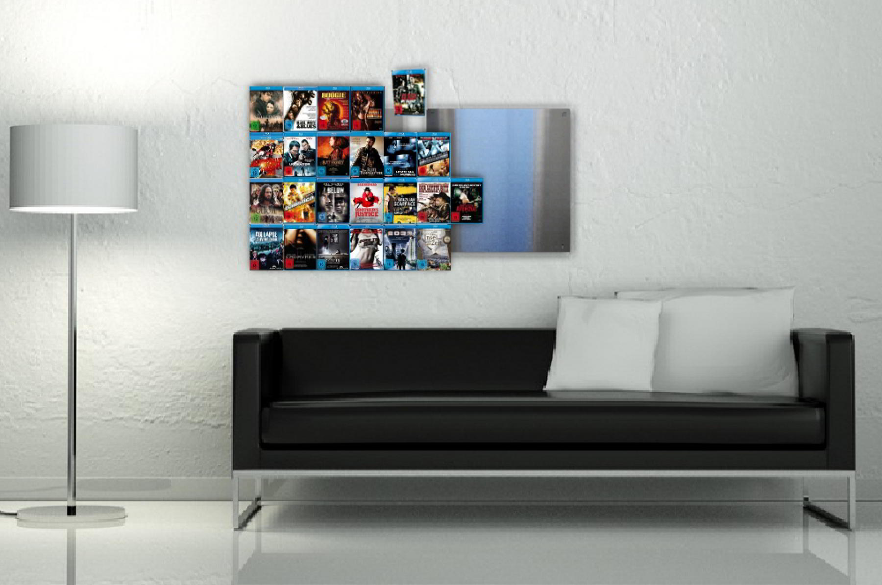 The picture shows two Blu-ray wall shelves placed side by side